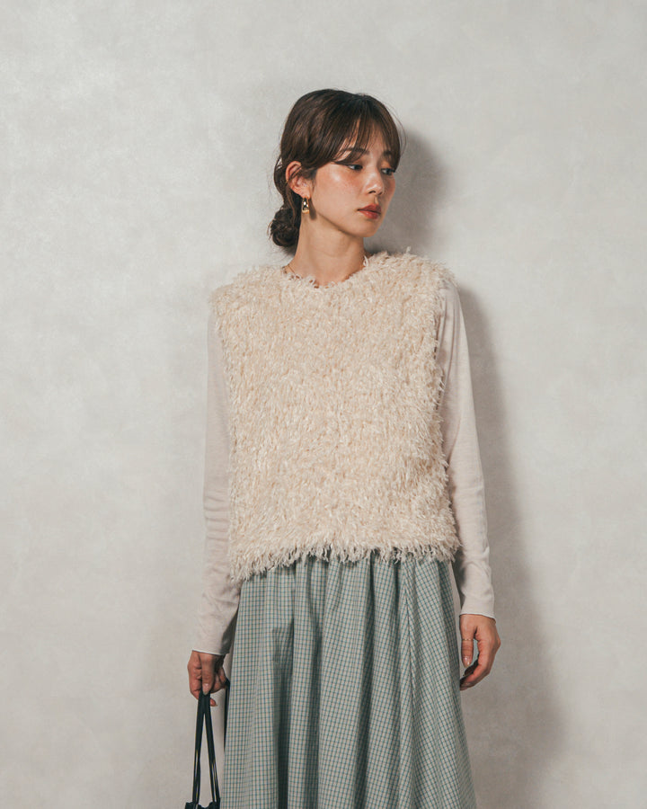 ［SET］2-Way フリンジベスト+チェックギャザーマキシスカート（2SET）