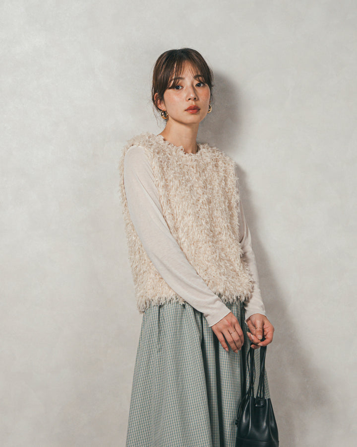 ［SET］2-Way フリンジベスト+チェックギャザーマキシスカート（2SET）