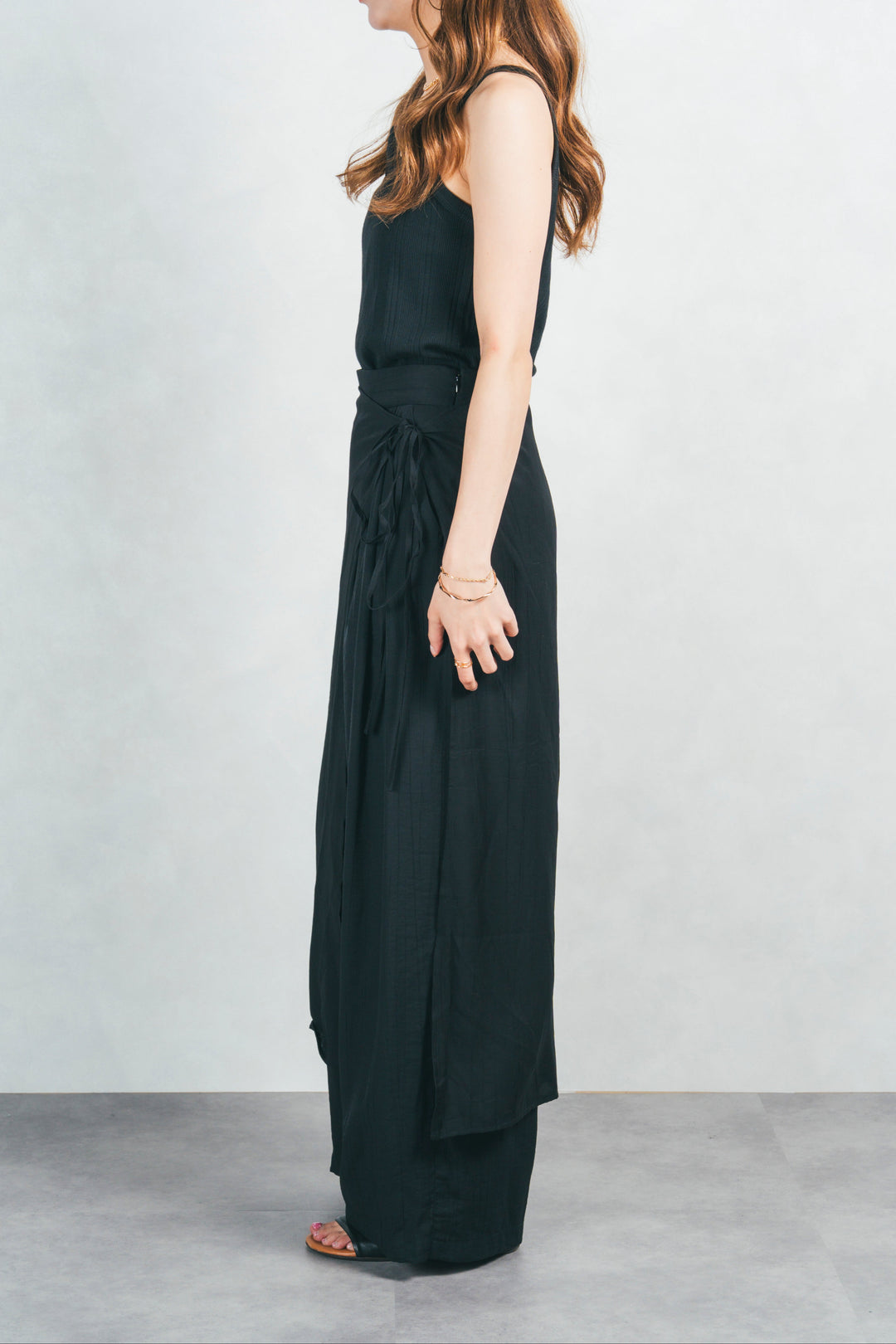 2-Way ワッシャーサテンレイヤードスカパン (BLACK)