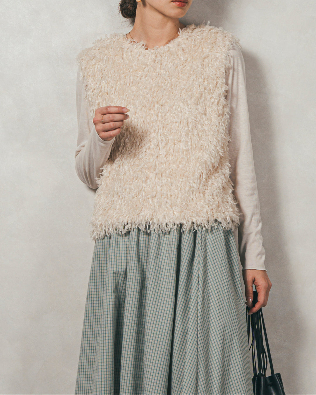 ［SET］2-Way フリンジベスト+チェックギャザーマキシスカート（2SET）