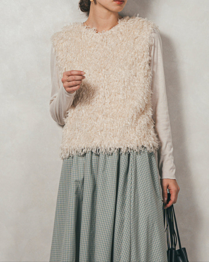 ［SET］2-Way フリンジベスト+チェックギャザーマキシスカート（2SET）