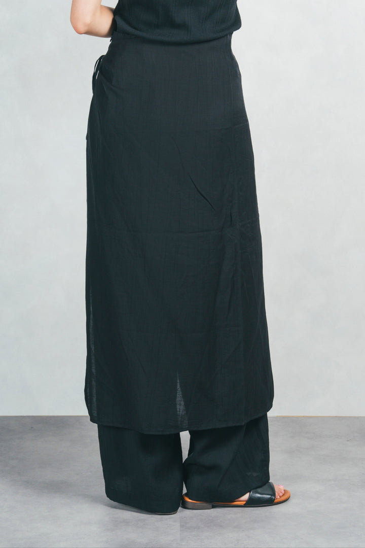 2-Way ワッシャーサテンレイヤードスカパン (BLACK)
