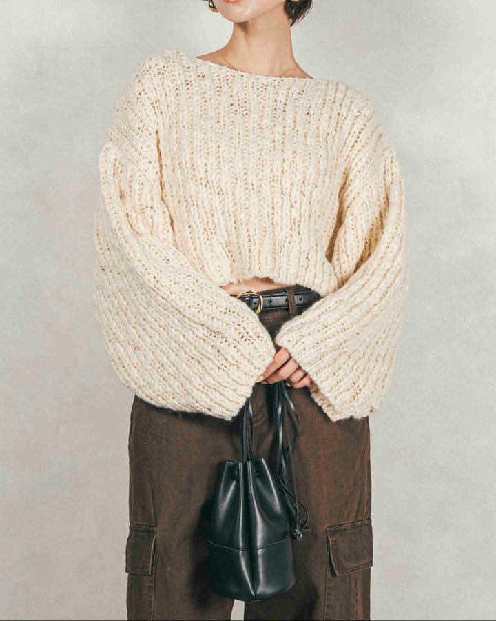 ボリュームチャンキースラブ クロップドニット (IVORY)