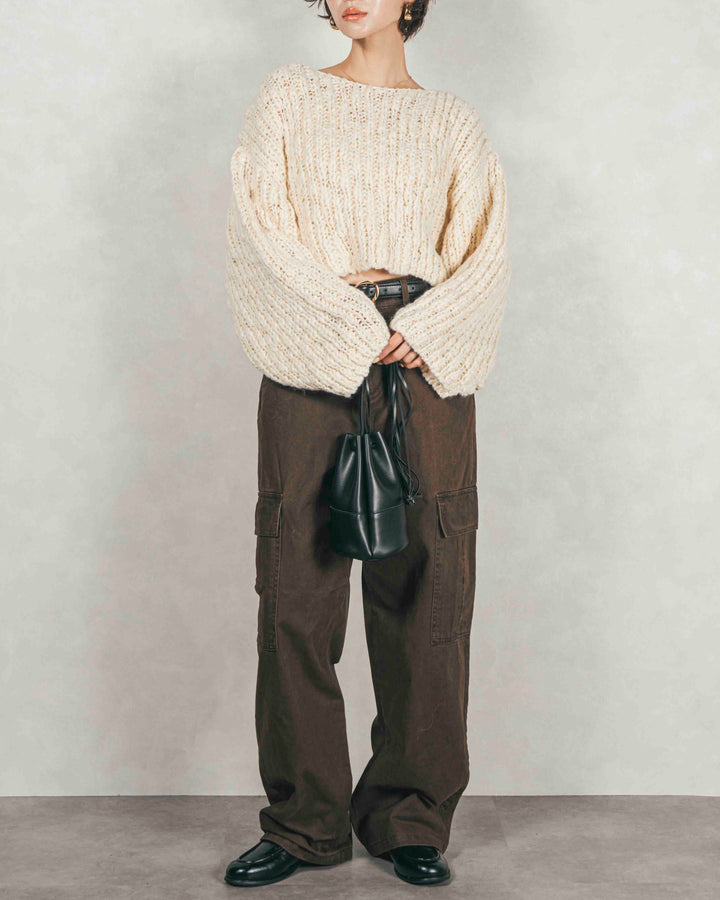 ［SET］ボリュームチャンキースラブ クロップドニット+ピグメントツイルカーゴパンツ（2SET）