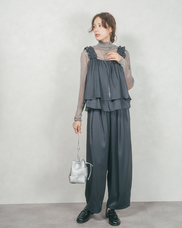 ［SET］Frillギャザービスチェ+リラックスコクーンパンツ（2SET）