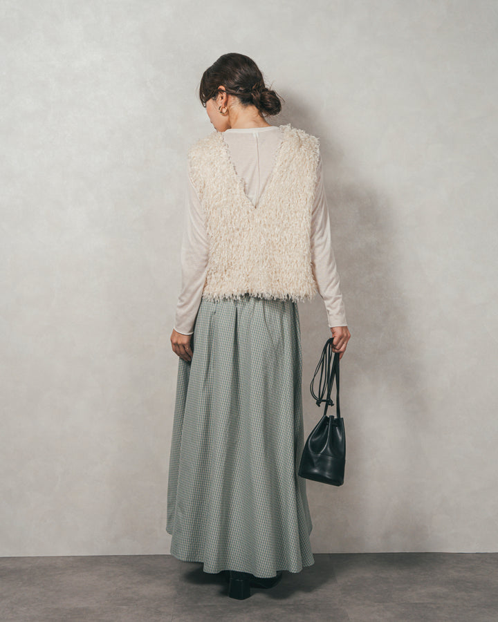 ［SET］2-Way フリンジベスト+チェックギャザーマキシスカート（2SET）