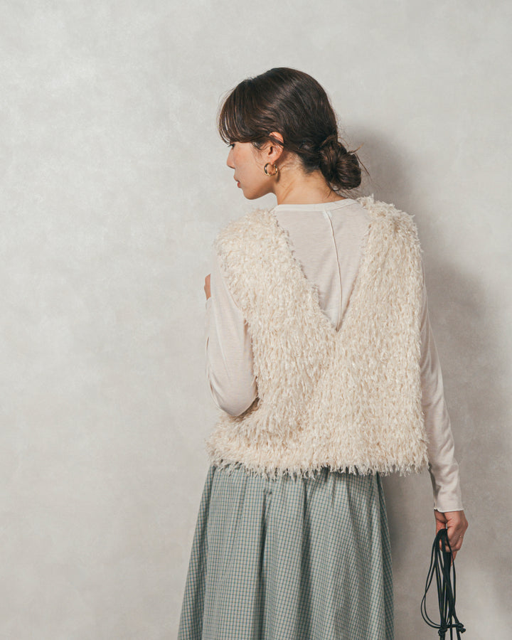 ［SET］2-Way フリンジベスト+チェックギャザーマキシスカート（2SET）