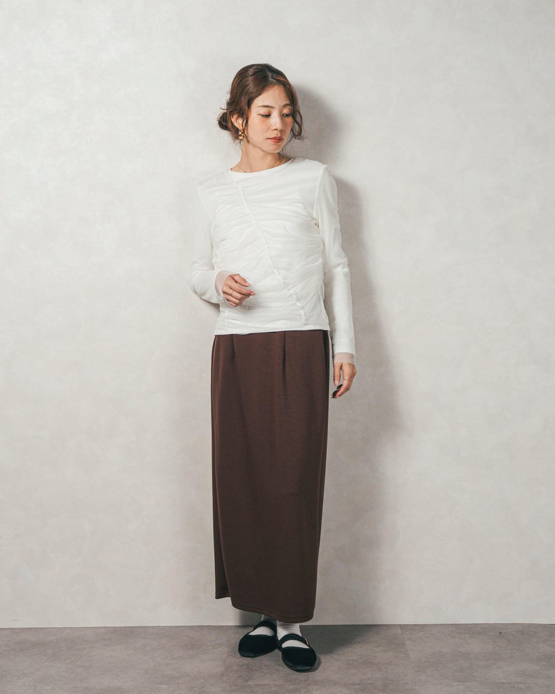 ［SET］【2枚SET】チュールshirringトップス&リブトップス+Multi-Way ライトポンチペプラムスカート（2SET）