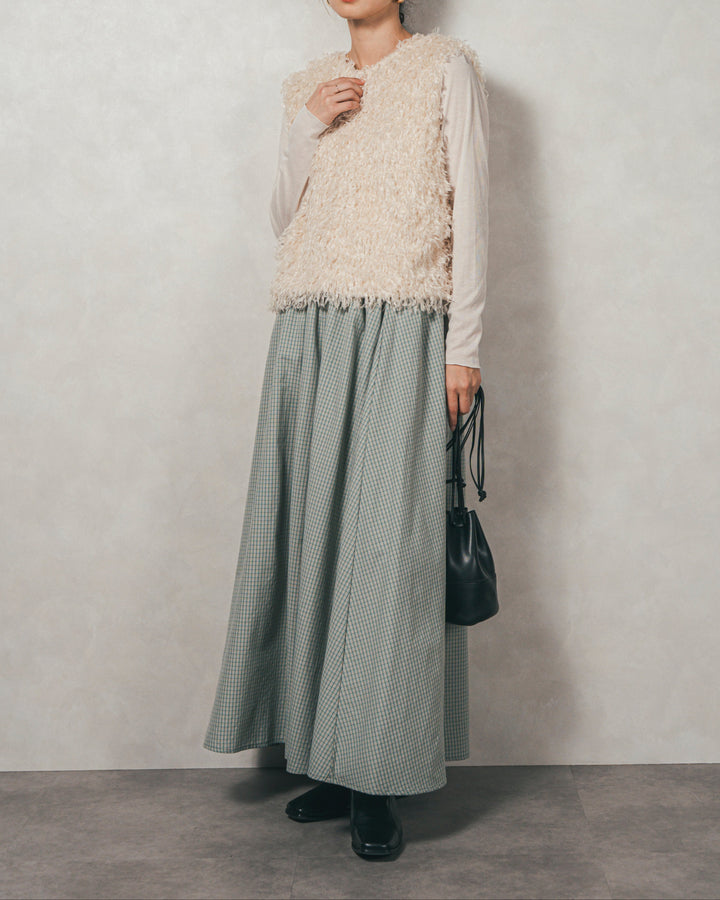 ［SET］2-Way フリンジベスト+チェックギャザーマキシスカート（2SET）