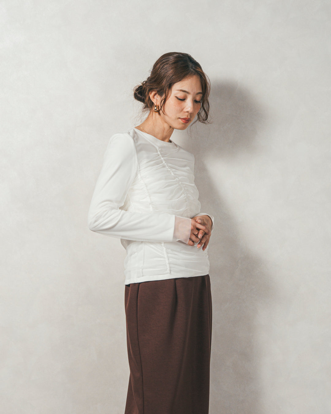 ［SET］【2枚SET】チュールshirringトップス&リブトップス+Multi-Way ライトポンチペプラムスカート（2SET）