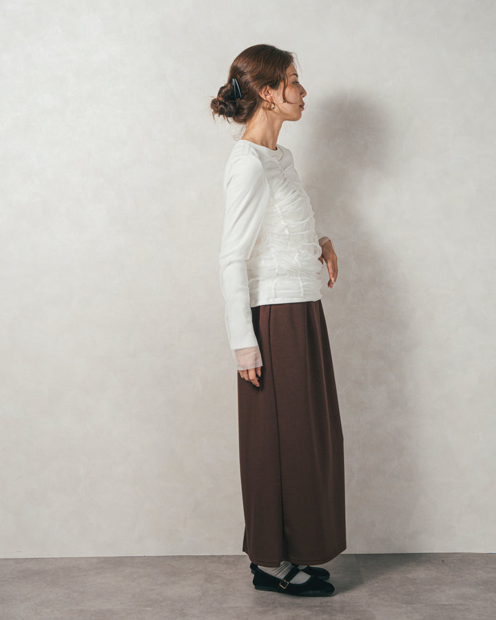 ［SET］【2枚SET】チュールshirringトップス&リブトップス+Multi-Way ライトポンチペプラムスカート（2SET）