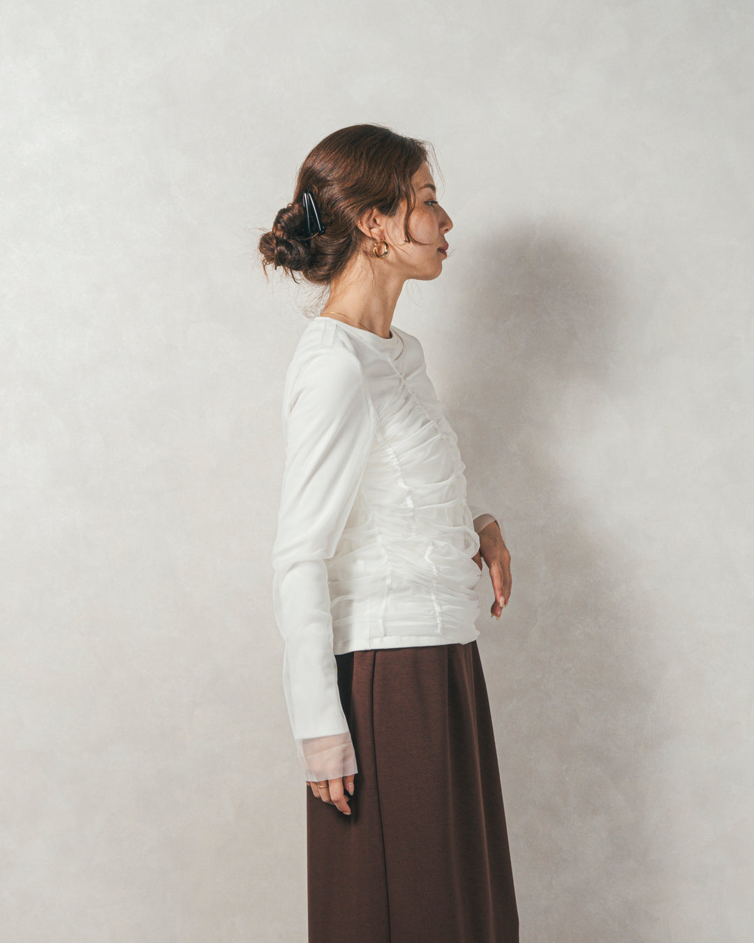 ［SET］【2枚SET】チュールshirringトップス&リブトップス+Multi-Way ライトポンチペプラムスカート（2SET）