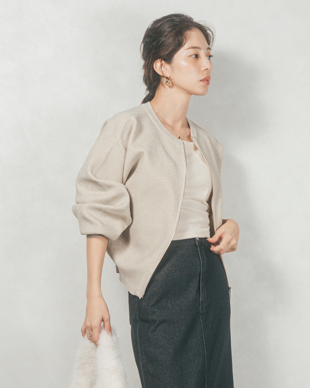 ラメニットzipカーディガン (GLITTER GOLD)