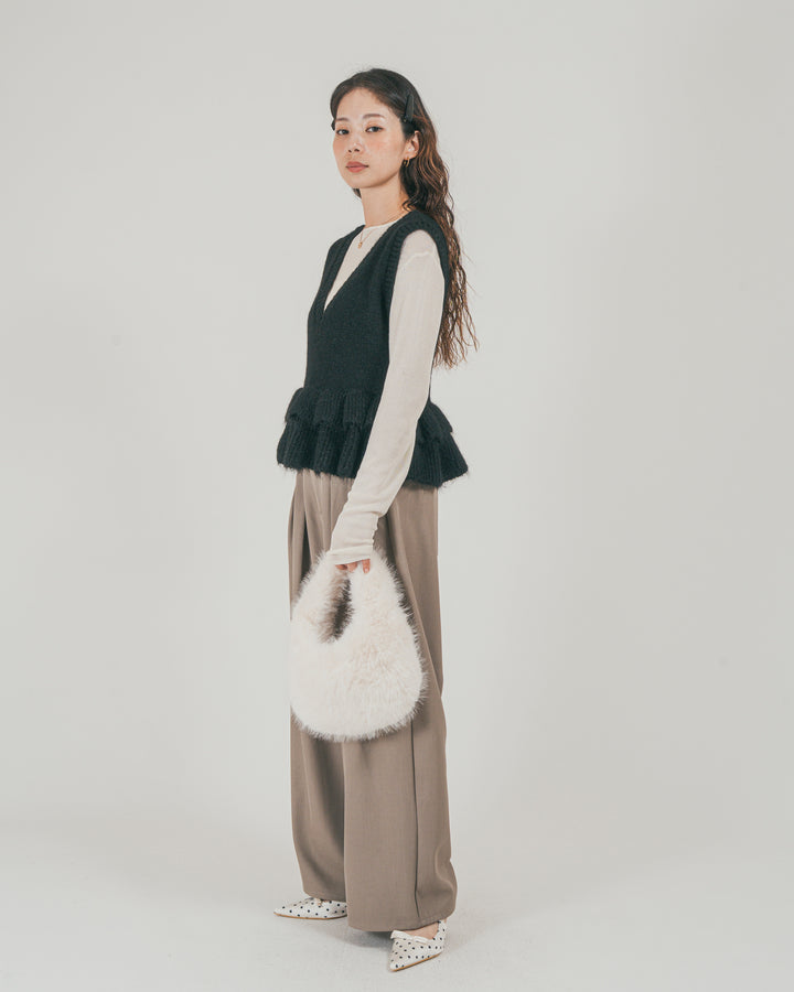 ［SET］2Way モヘアダブルFrillベスト + ダブルタック ハイウエストワイドパンツ（2SET）