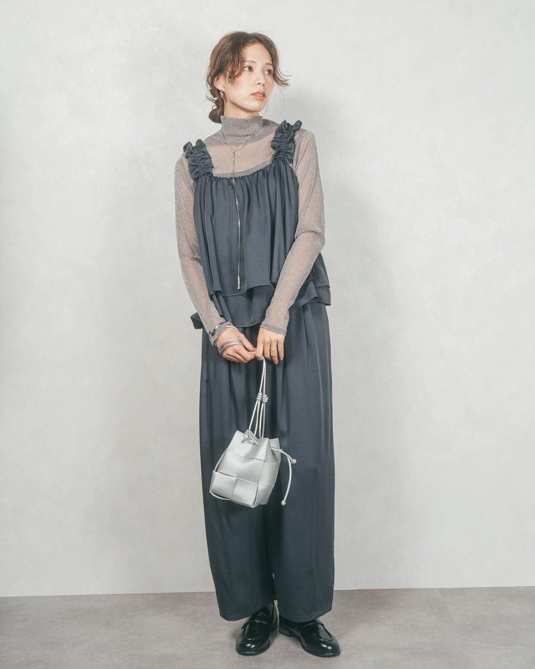 ［SET］Frillギャザービスチェ+リラックスコクーンパンツ（2SET）