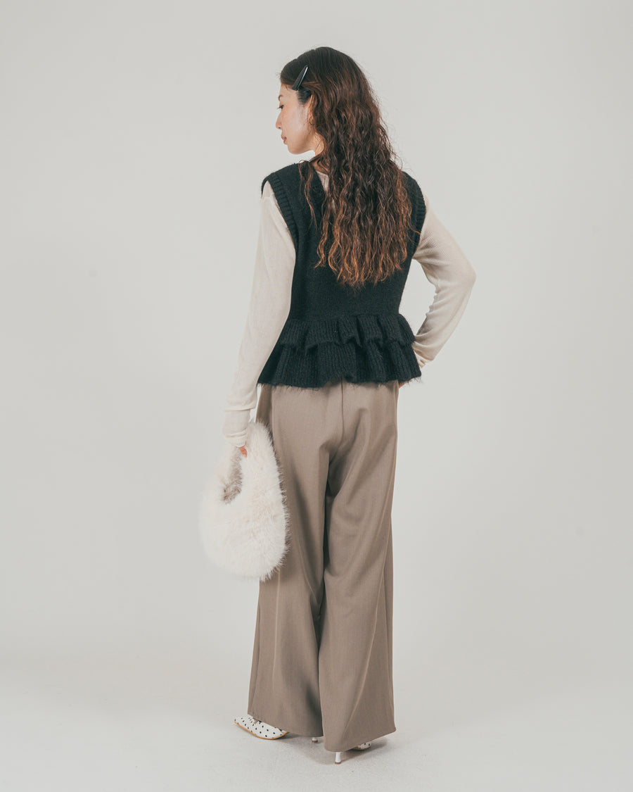 ［SET］2Way モヘアダブルFrillベスト + ダブルタック ハイウエストワイドパンツ（2SET）