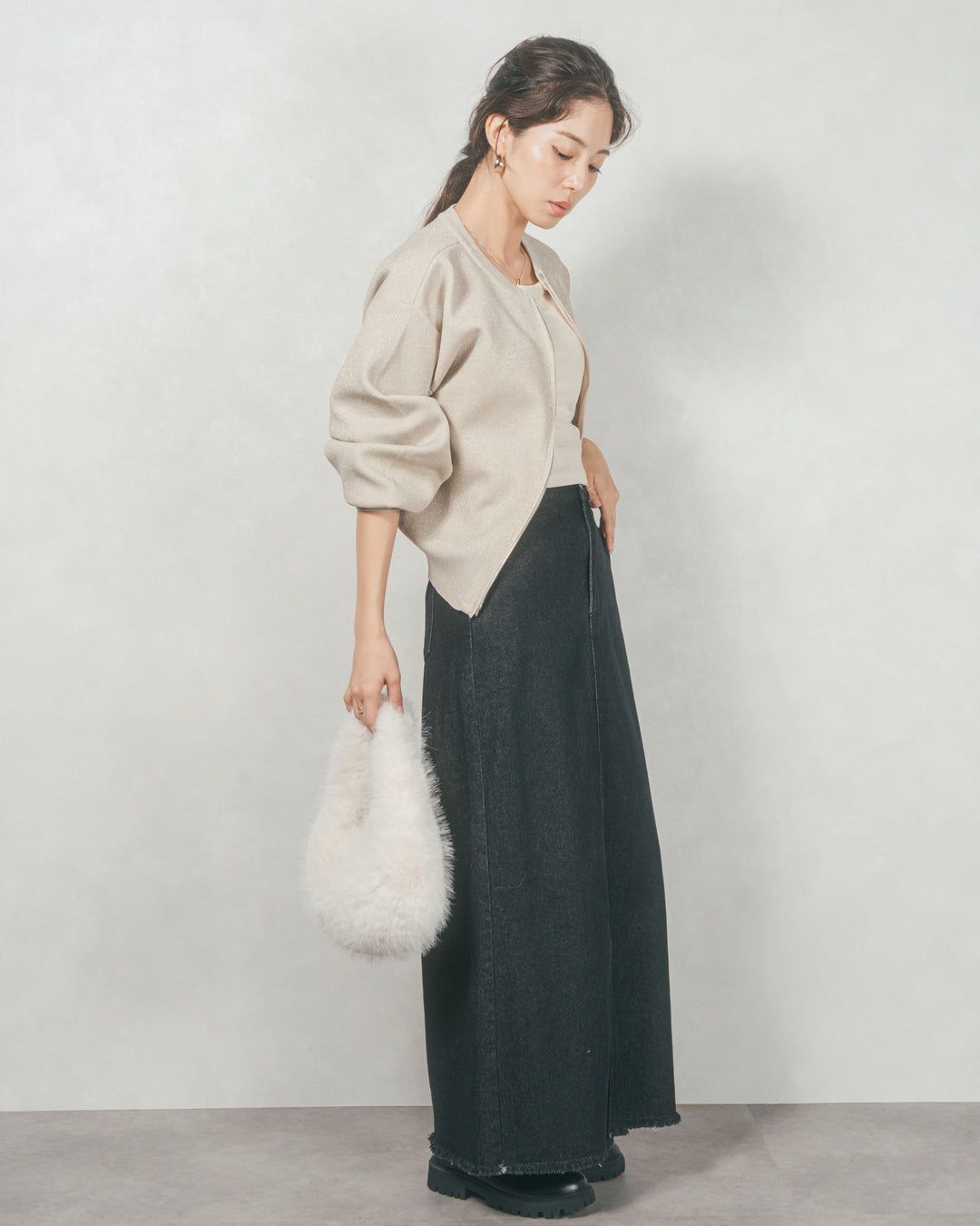 ラメニットzipカーディガン (GLITTER GOLD)