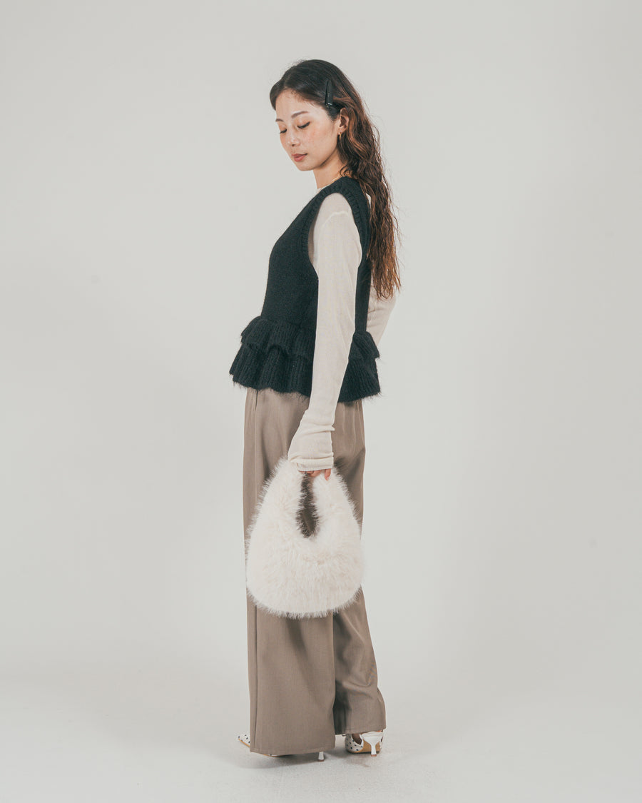［SET］2Way モヘアダブルFrillベスト + ダブルタック ハイウエストワイドパンツ（2SET）