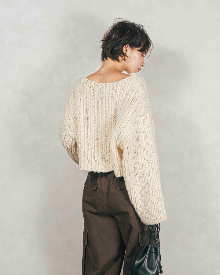 ボリュームチャンキースラブ クロップドニット (IVORY)