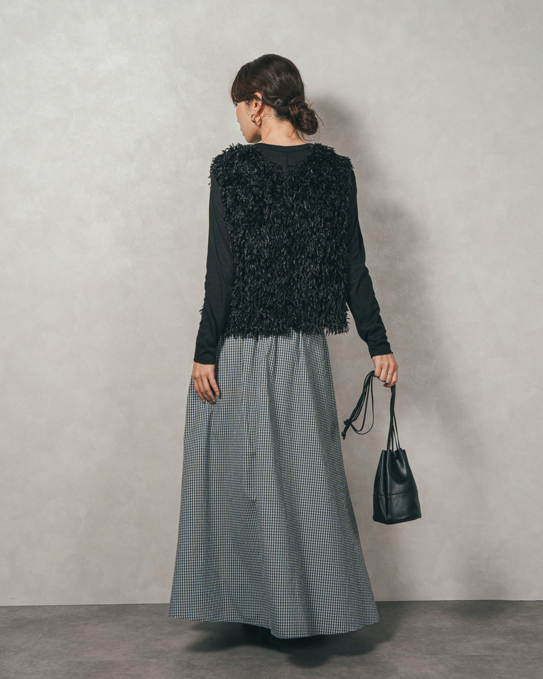 ［SET］2-Way フリンジベスト+チェックギャザーマキシスカート（2SET）