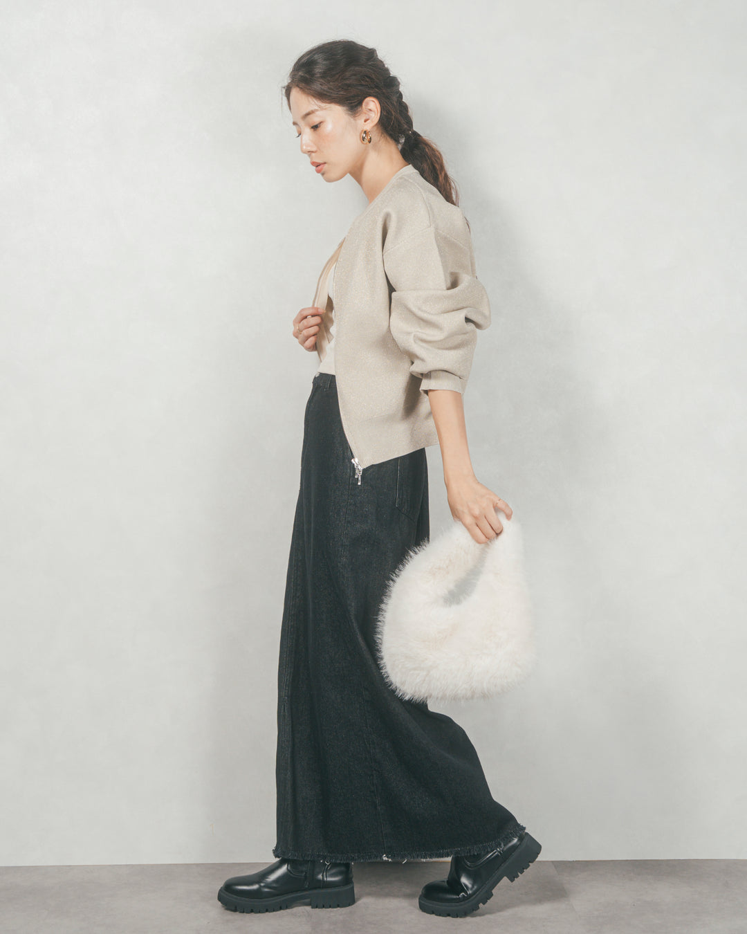 ラメニットzipカーディガン (GLITTER GOLD)