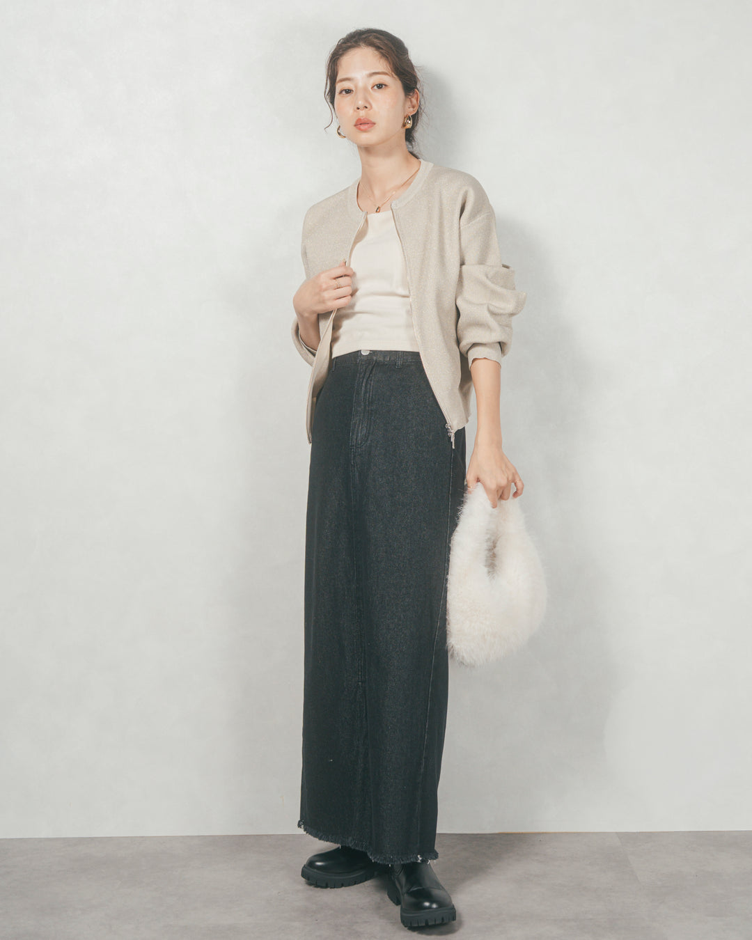 ラメニットzipカーディガン (GLITTER GOLD)