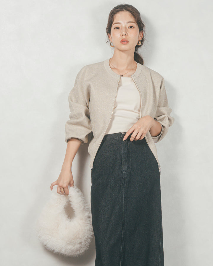 ラメニットzipカーディガン (GLITTER GOLD)