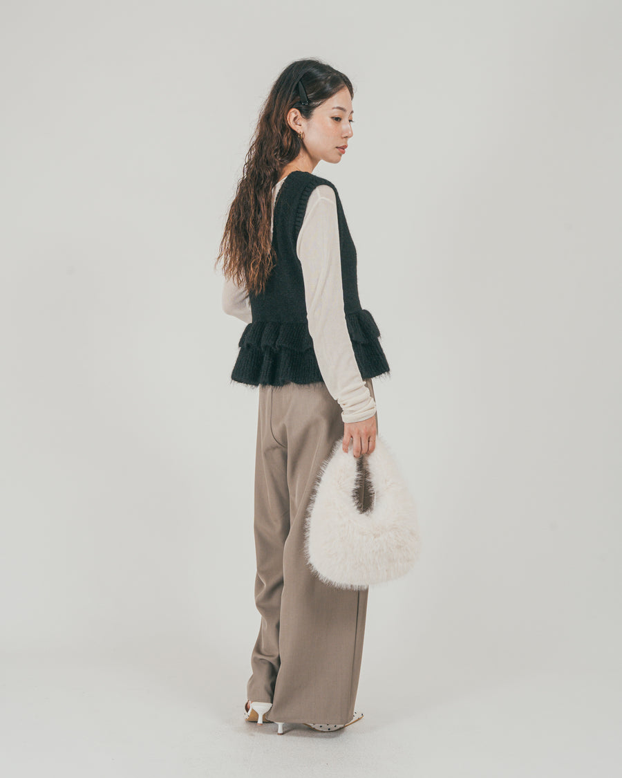 ［SET］2Way モヘアダブルFrillベスト + ダブルタック ハイウエストワイドパンツ（2SET）