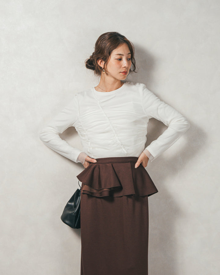 ［SET］【2枚SET】チュールshirringトップス&リブトップス+Multi-Way ライトポンチペプラムスカート（2SET）