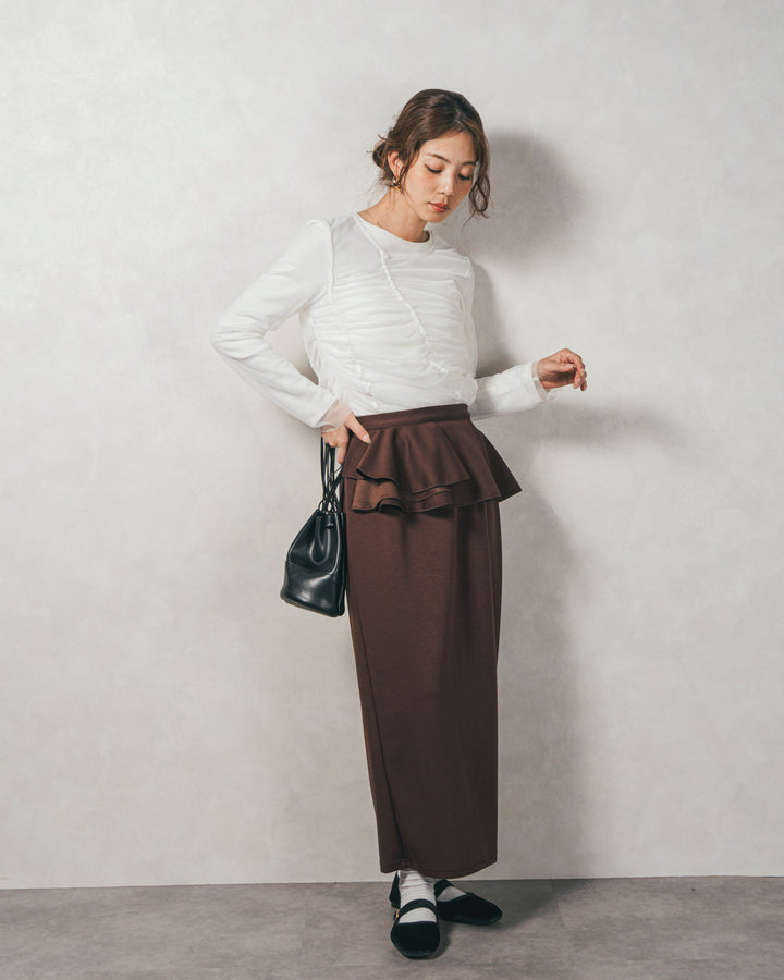 ［SET］【2枚SET】チュールshirringトップス&リブトップス+Multi-Way ライトポンチペプラムスカート（2SET）