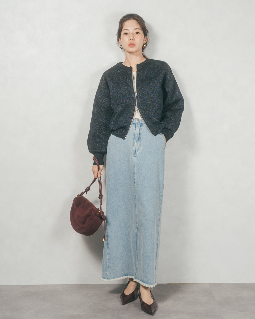 ラメニットzipカーディガン (GLITTER BLACK)