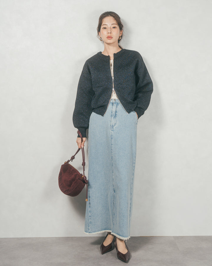 ラメニットzipカーディガン (GLITTER BLACK)