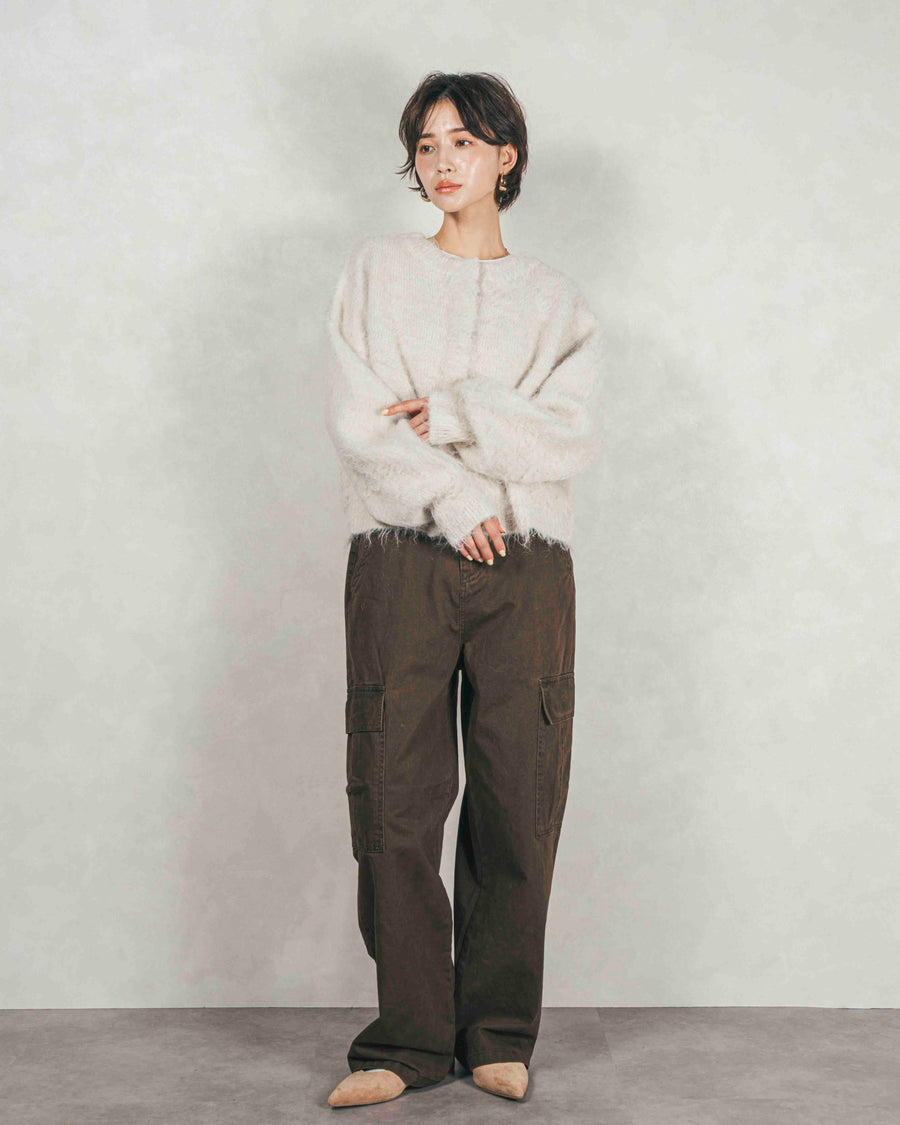［SET］ミックスヤーン2WAYカーディガン+ピグメントツイルカーゴパンツ（2SET）