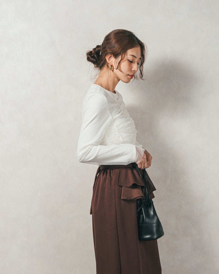 ［SET］【2枚SET】チュールshirringトップス&リブトップス+Multi-Way ライトポンチペプラムスカート（2SET）