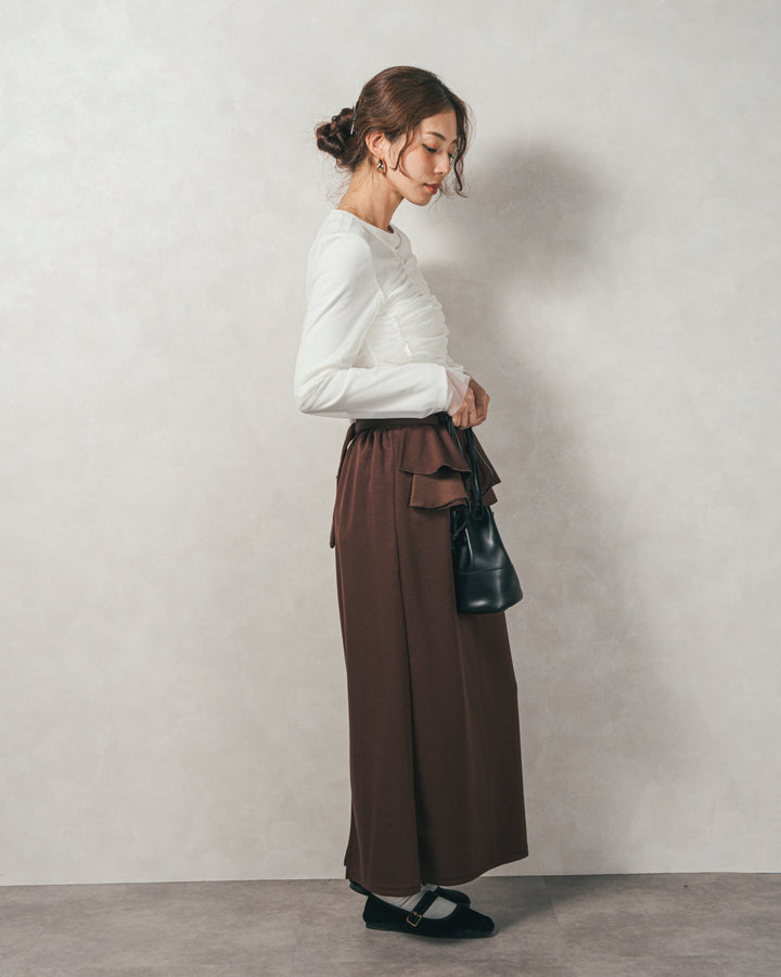 ［SET］【2枚SET】チュールshirringトップス&リブトップス+Multi-Way ライトポンチペプラムスカート（2SET）