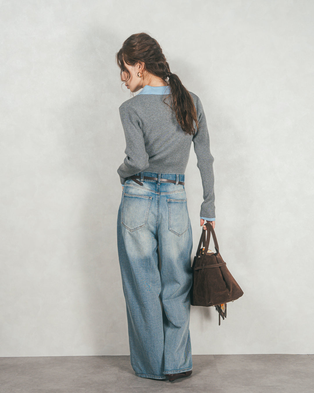 ［SET］バイカラー襟付きニットトップス+Flareティアードロングスカート（2SET）