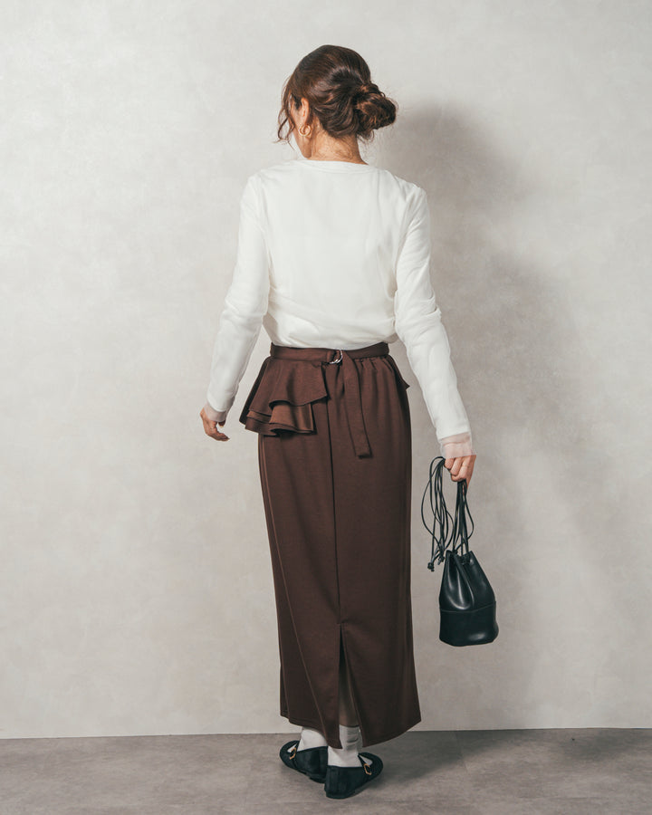 ［SET］【2枚SET】チュールshirringトップス&リブトップス+Multi-Way ライトポンチペプラムスカート（2SET）