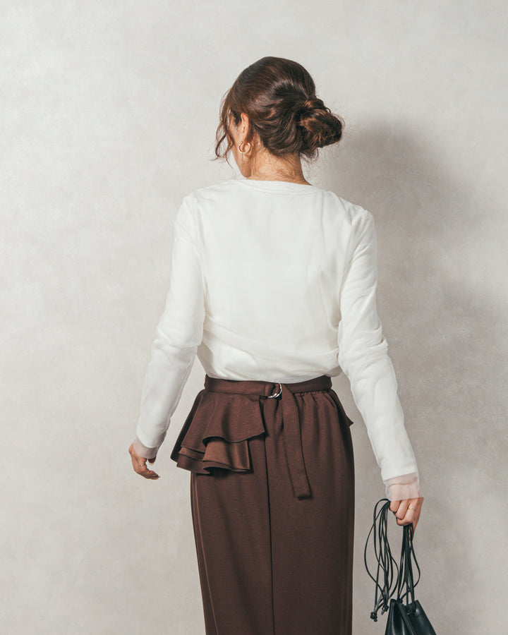 ［SET］【2枚SET】チュールshirringトップス&リブトップス+Multi-Way ライトポンチペプラムスカート（2SET）