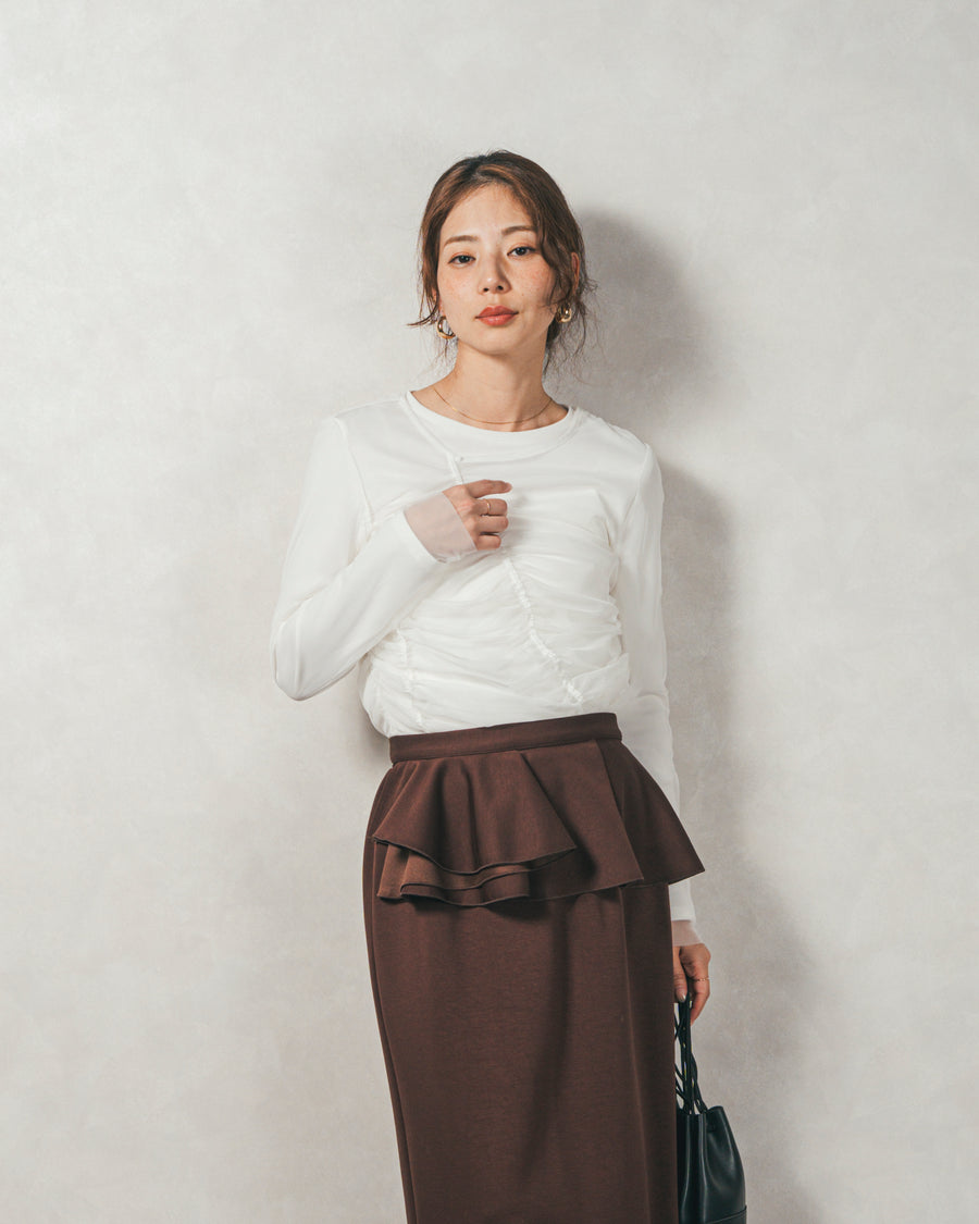 ［SET］【2枚SET】チュールshirringトップス&リブトップス+Multi-Way ライトポンチペプラムスカート（2SET）