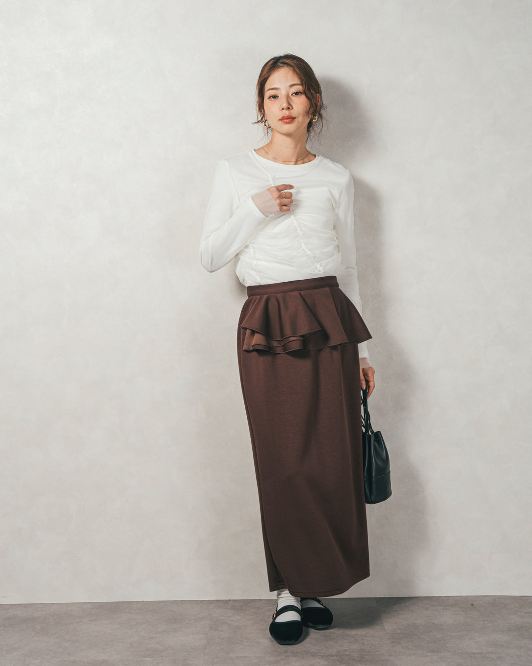 ［SET］【2枚SET】チュールshirringトップス&リブトップス+Multi-Way ライトポンチペプラムスカート（2SET）