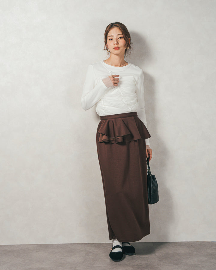 ［SET］【2枚SET】チュールshirringトップス&リブトップス+Multi-Way ライトポンチペプラムスカート（2SET）