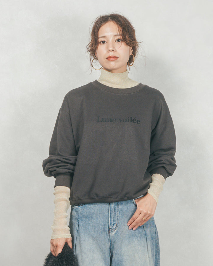 ［SET］フロントシリコンLogoスウェット+ワイドTuckイージーデニム