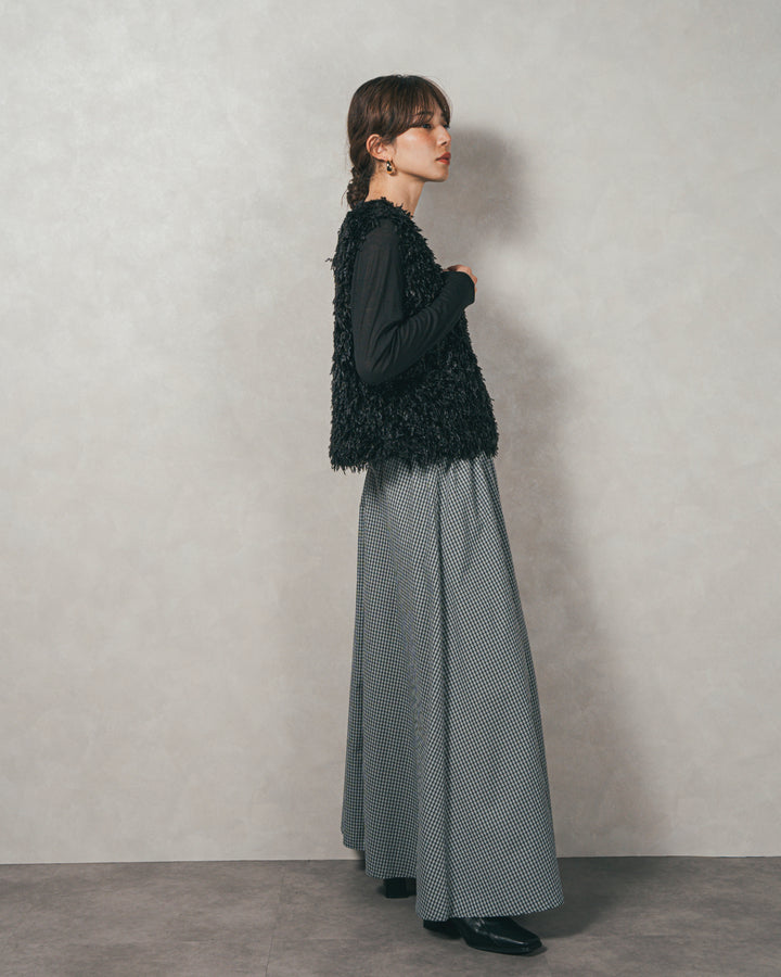 ［SET］2-Way フリンジベスト+チェックギャザーマキシスカート（2SET）