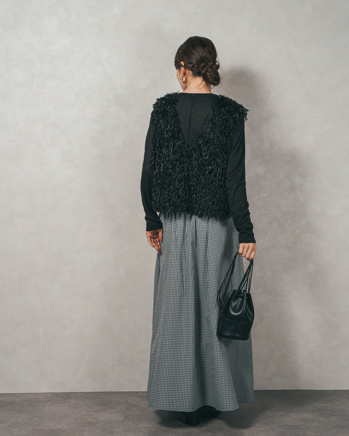 ［SET］2-Way フリンジベスト+チェックギャザーマキシスカート（2SET）