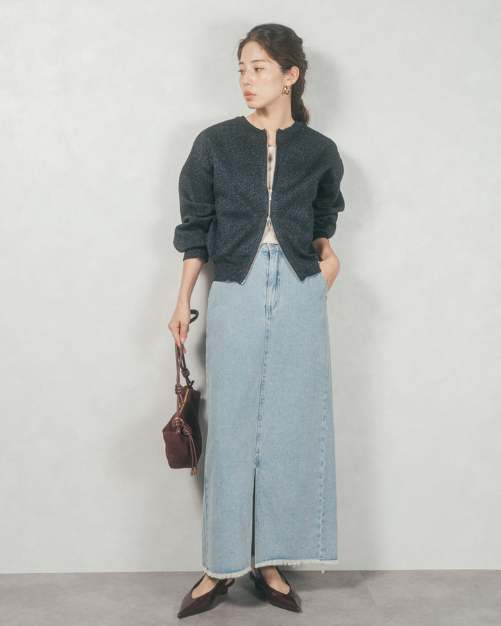 ラメニットzipカーディガン (GLITTER BLACK)