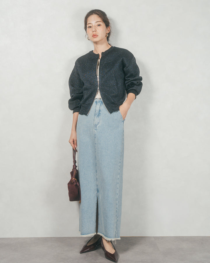 ラメニットzipカーディガン (GLITTER BLACK)