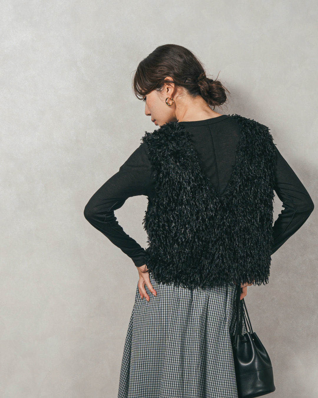 ［SET］2-Way フリンジベスト+チェックギャザーマキシスカート（2SET）