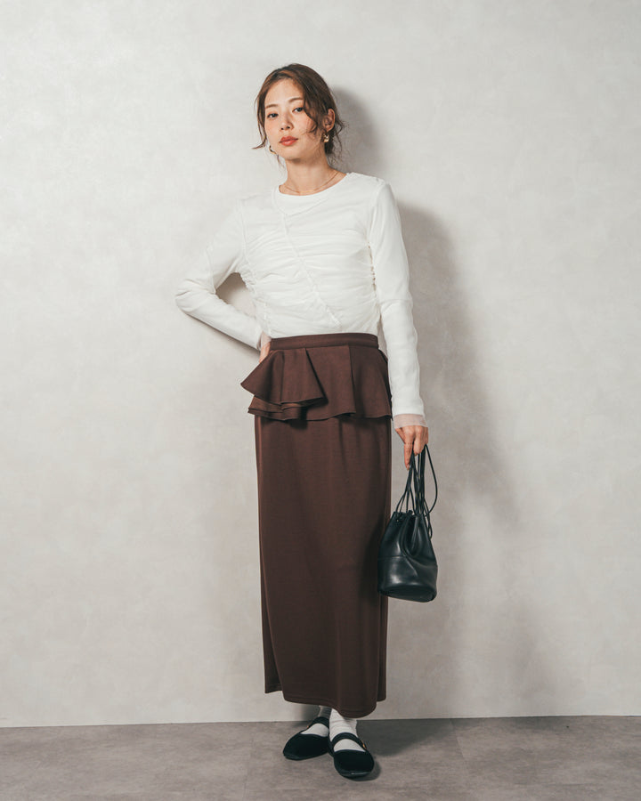 ［SET］【2枚SET】チュールshirringトップス&リブトップス+Multi-Way ライトポンチペプラムスカート（2SET）