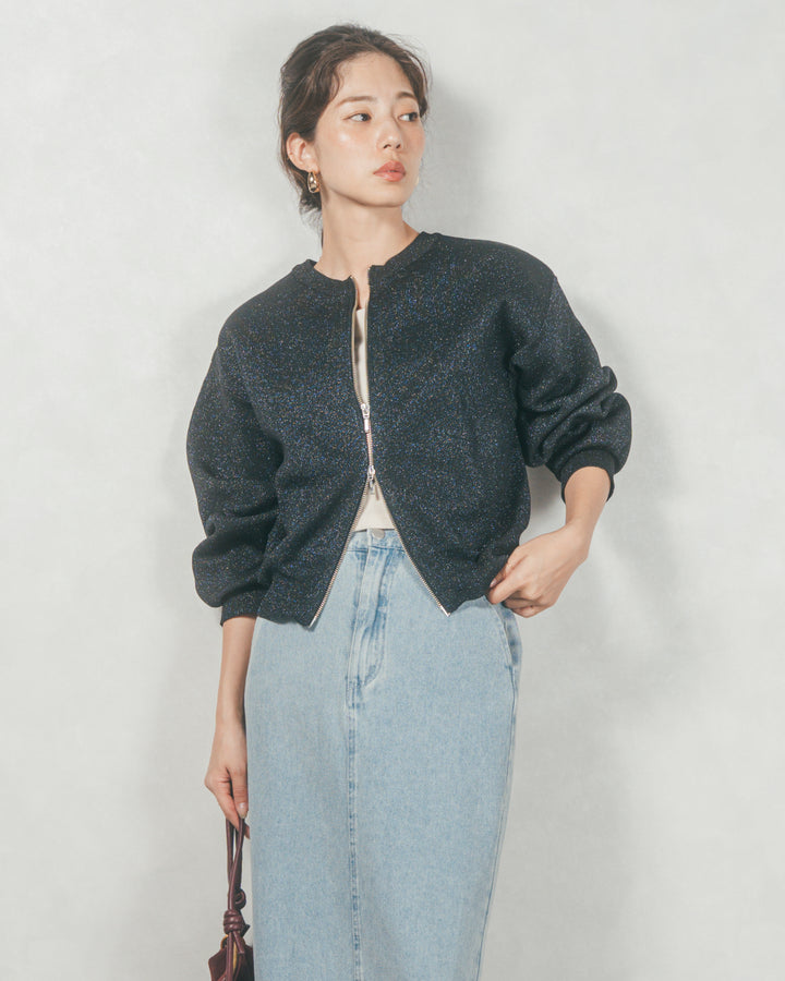 ラメニットzipカーディガン (GLITTER BLACK)