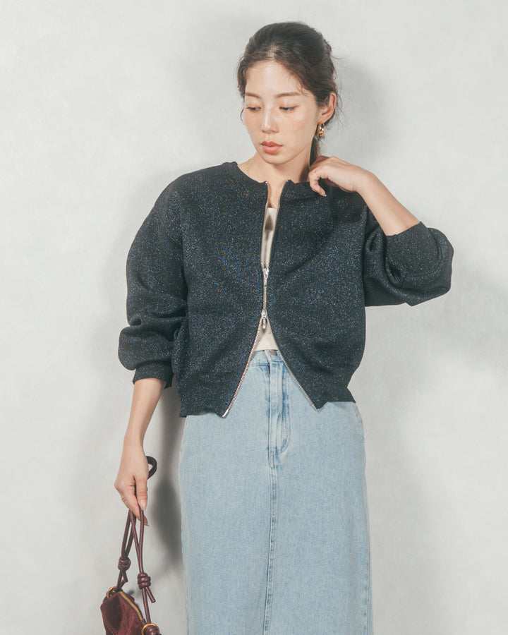 ラメニットzipカーディガン (GLITTER BLACK)